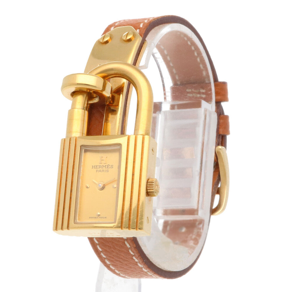 Used] Hermes Kelly Watch GP Wristwatch Padlock GP Gold Brown