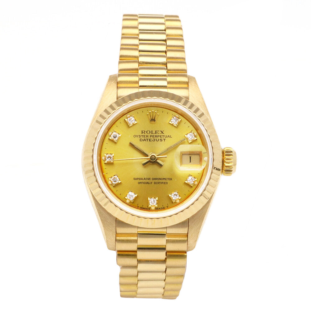 ロレックス　18k イエローゴールド　デイトジャスト　2コマ ロレックス デイトジャスト 1996年製 18金無垢 オニキスダイヤル