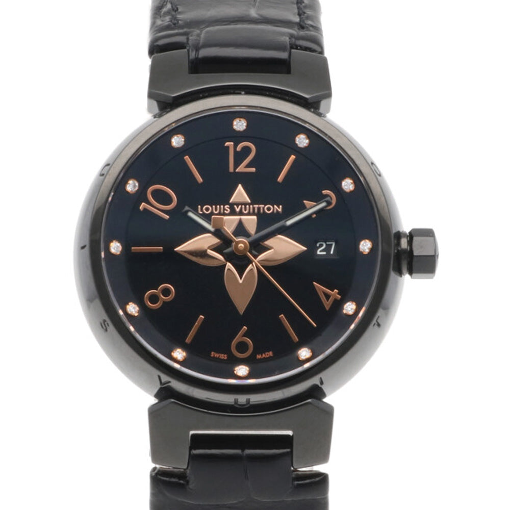 ルイヴィトン タンブール 腕時計 時計 ステンレススチール Q121Z クオーツ レディース 1年保証 LOUIS VUITTON  中古 ルイ ヴィトン タンブール デイト クォーツ Q121X ピンク レディース