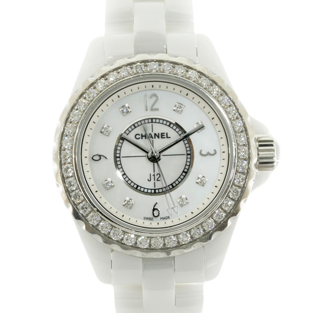 Chanel J12 29mm Watch Watch Chanel White Ceramic H2572 Quartz Ladies Year Warranty CHANEL Used Bezel Diamond 50m Mother of Pearl Maker repaired