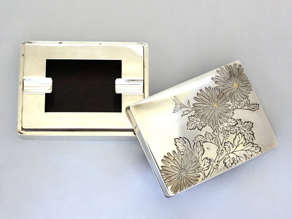 送料無料 中古 銀製 SILVER950 灰皿 菊 花柄 シガレットトレー