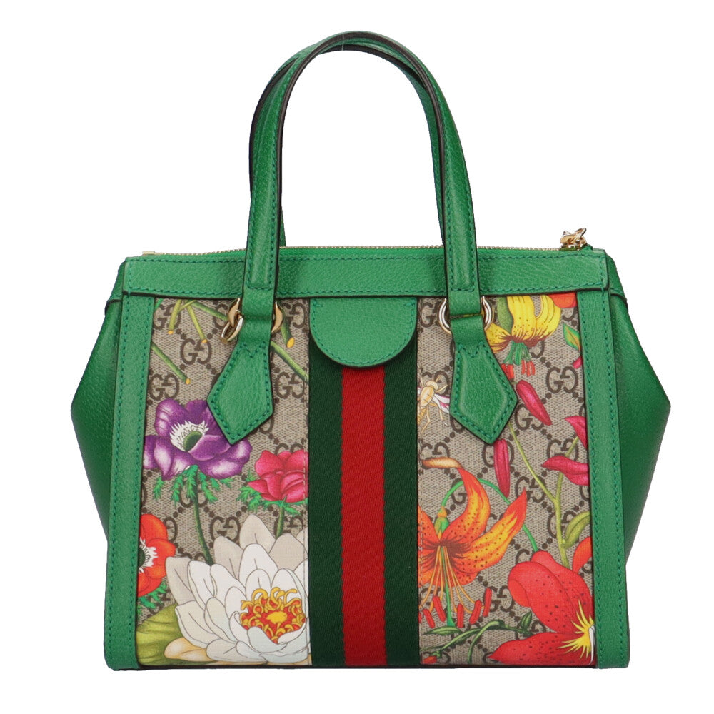 グッチ GUCCI フローラ GGスプリーム ショルダーバッグ レザー グリーン レディース 中古