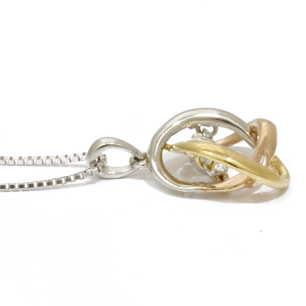 Used] K18WG Pt900 Necklace Diamond: 1 Stone Dancing Three-Color