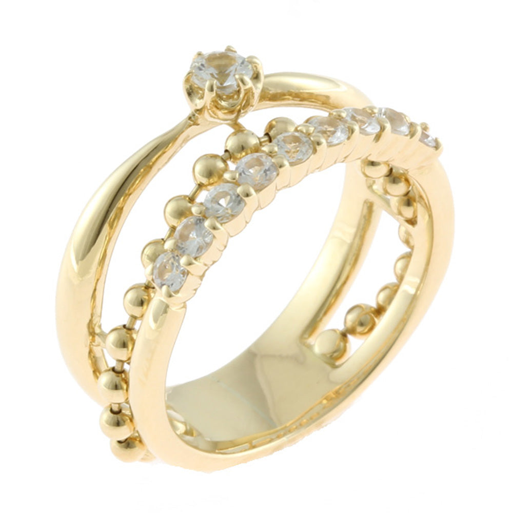 中古】 K18YG リング 指輪 ホワイトサファイア ゴージャス 11号 18金  