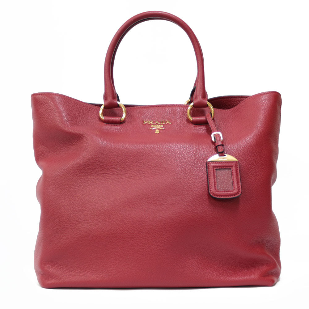 プラダ　レザー製赤ハンドバッグ ジッパー付き　訳あり プラダレザー製赤ハンドバッグ ジッパー付き訳あり