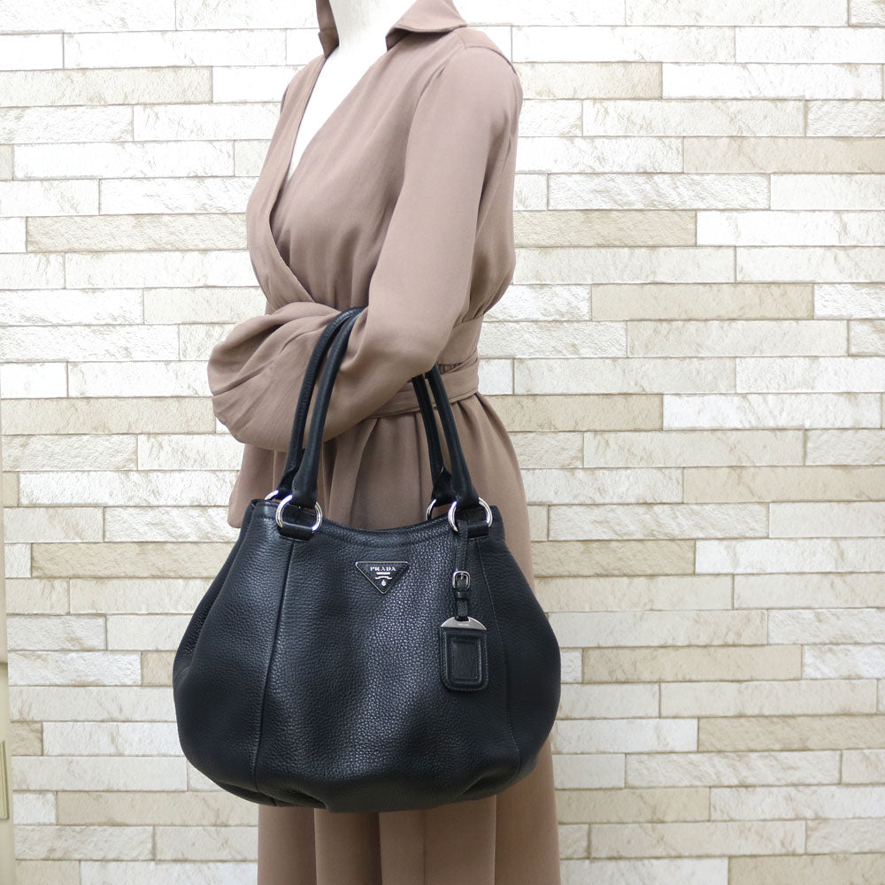 【ニモ】Prada 2way Leather Shoulder Bag Used] Prada Shoulder Bag 2way Handbag Leather Black Black Women's