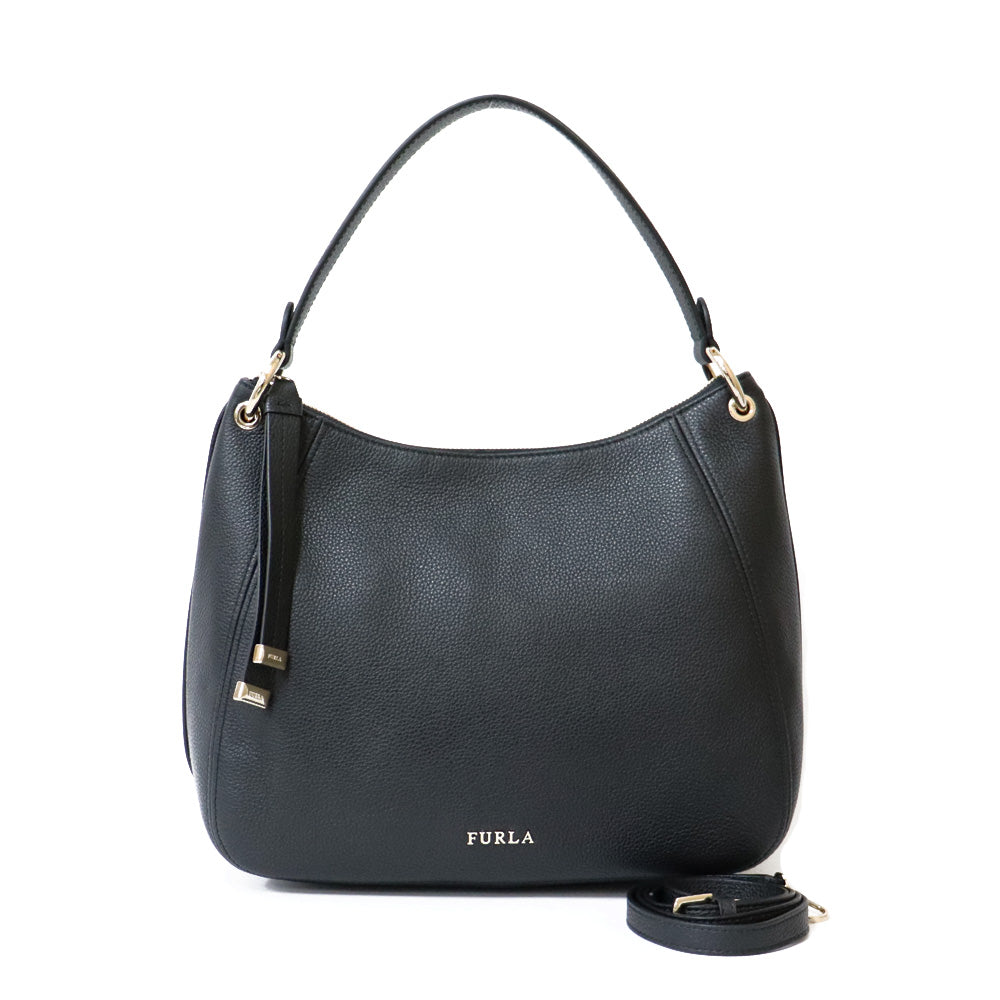 【中古】 フルラ Furla ショルダーバッグ ハンドバッグ　2WAY レザー ブラック ブラック レディース【BIM】