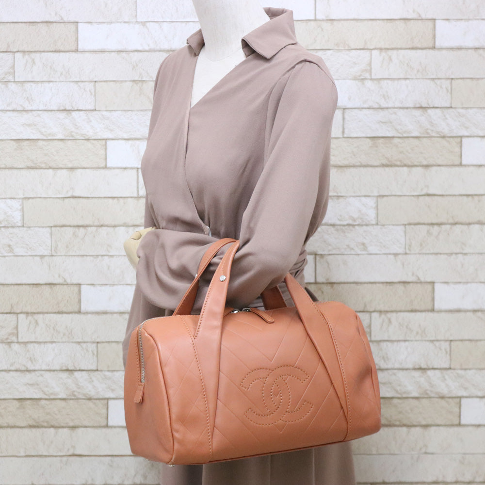 中古】 シャネル CHANEL ハンドバッグ レザー ブラウン ブラウン 
