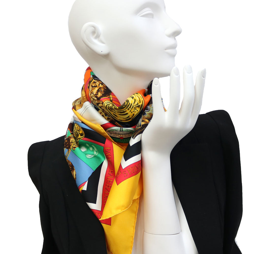 HERMES イエロープリントシルクスカーフ HERMES イエロープリントシルクスカーフ エルメス ツイリー La