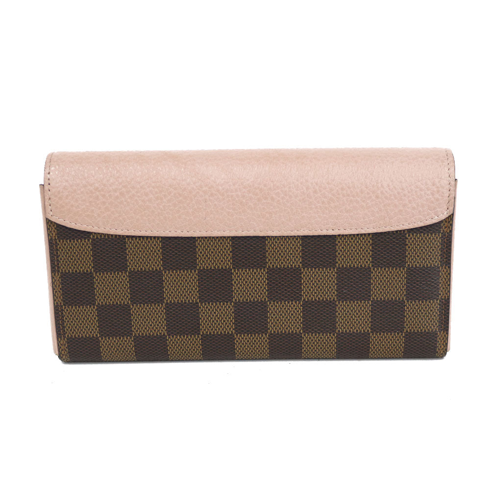 【中古】 ルイ・ヴィトン LOUIS VUITTON 長財布 ダミエ エベヌ・ノルマンディ ダミエキャンバス N61262 ブラウン ピンク  レディース【BIM】