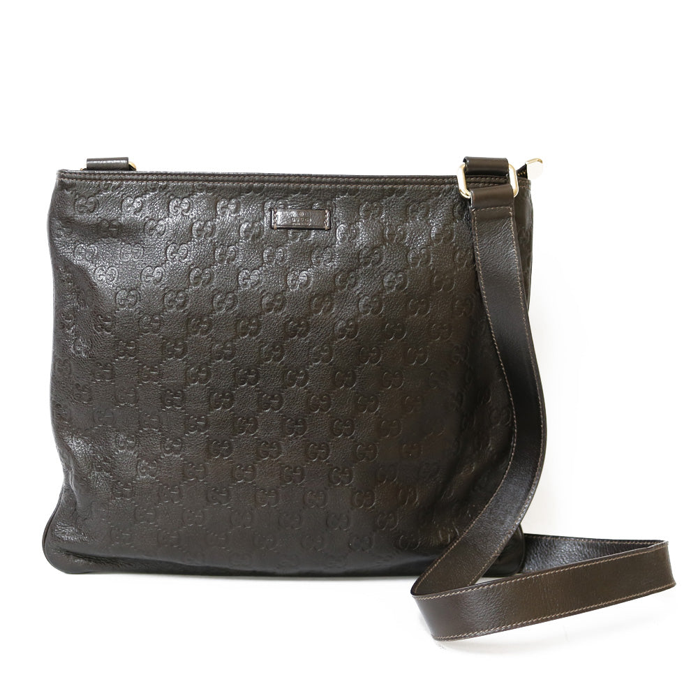 中古】 グッチ GUCCI ショルダーバッグ グッチシマ レザー ブラウン 