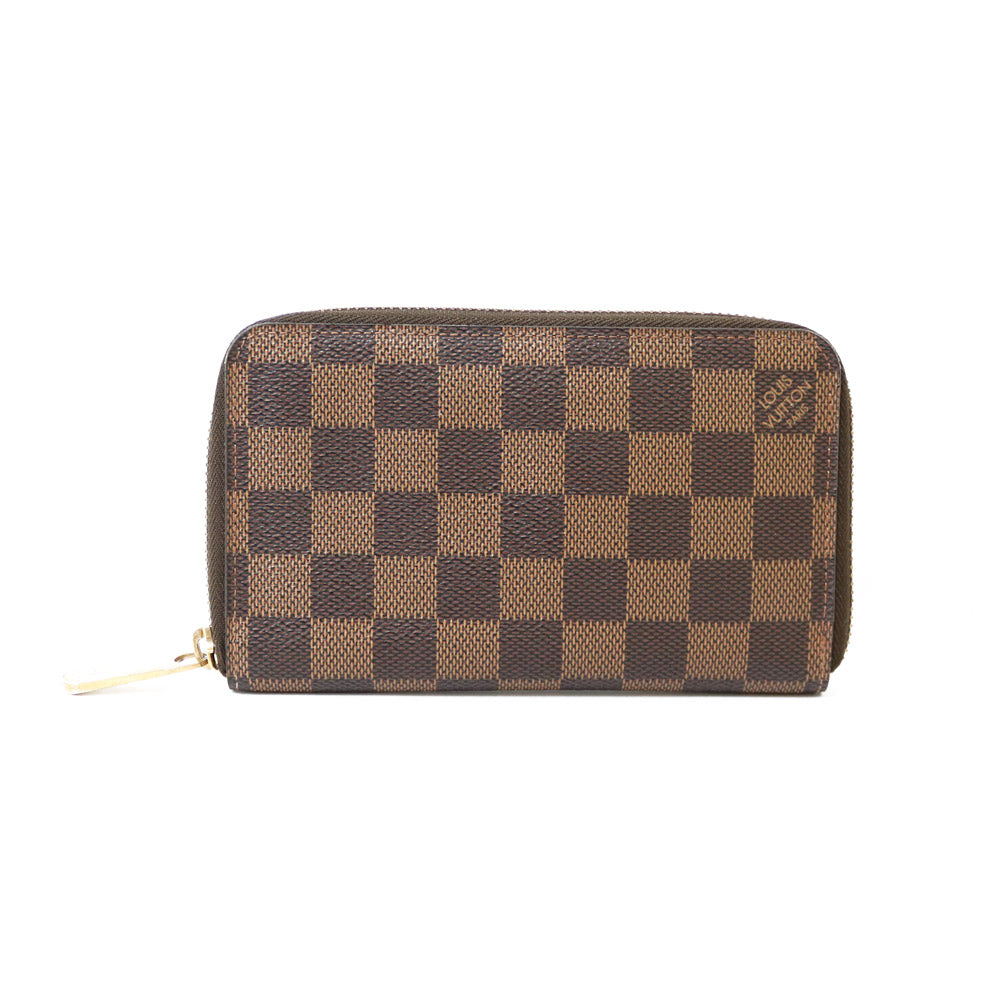 【中古】 ルイ・ヴィトン LOUIS VUITTON 長財布 LV イニシャルT.M入れ ダミエ ジッピーコンパクト M40499 ブラウン ブラウン  ユニセックス【BIM】