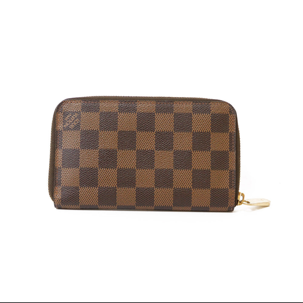 【中古】 ルイ・ヴィトン LOUIS VUITTON 長財布 LV イニシャルT.M入れ ダミエ ジッピーコンパクト M40499 ブラウン ブラウン  ユニセックス【BIM】