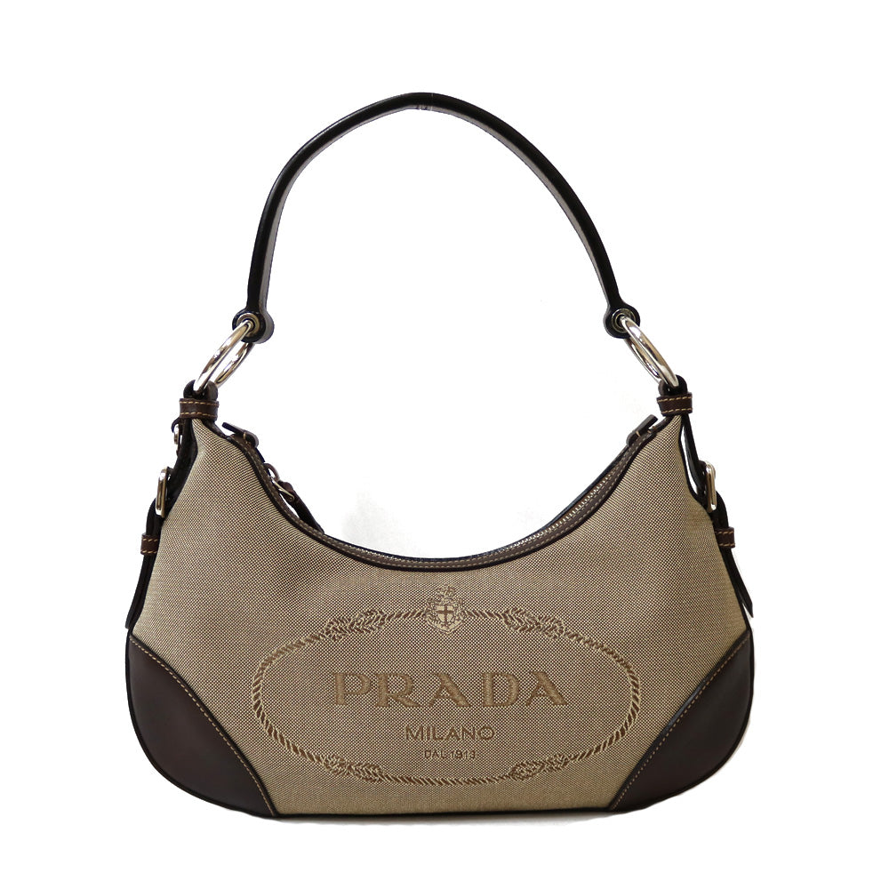 中古】 プラダ PRADA ショルダーバッグ キャンバス ベージュ ベージュ 