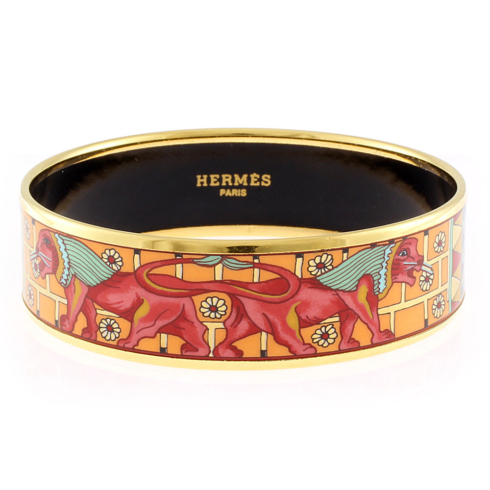 中古】 エルメス HERMES バングル エマイユGM 七宝焼き エナメルブレスレット ライオン メタル ゴールド オレンジ レディース【 –  【公式】リサイクルキング オンラインショップ