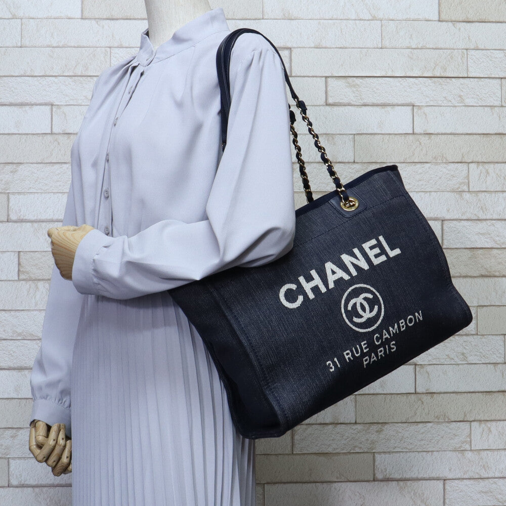 シャネル CHANEL ドーヴィル トートバッグ デニム ネイビー レディース 中古