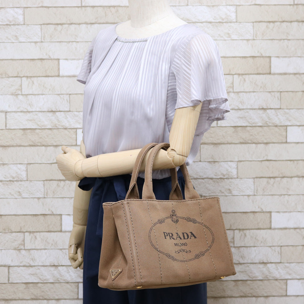PRADA Prada Canapa Tote SS Shoulder Bag Canvas Brown Women's Used