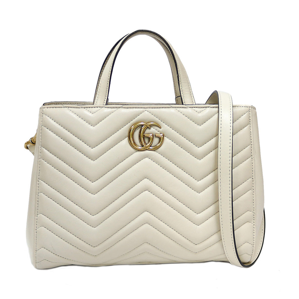 GUCCI グッチ GGマーモント ショルダーバッグ レザー ホワイト GUCCI グッチ GGマーモント ショルダーバッグ レザー ホワイト