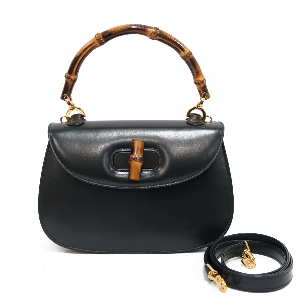 GUCCI グッチ バンブー ハンドバッグ レザー ブラック レディース 中古