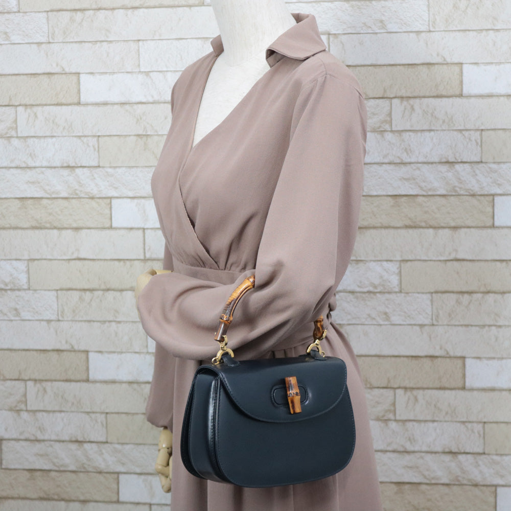 GUCCI グッチ バンブー ハンドバッグ レザー ブラック レディース 中古