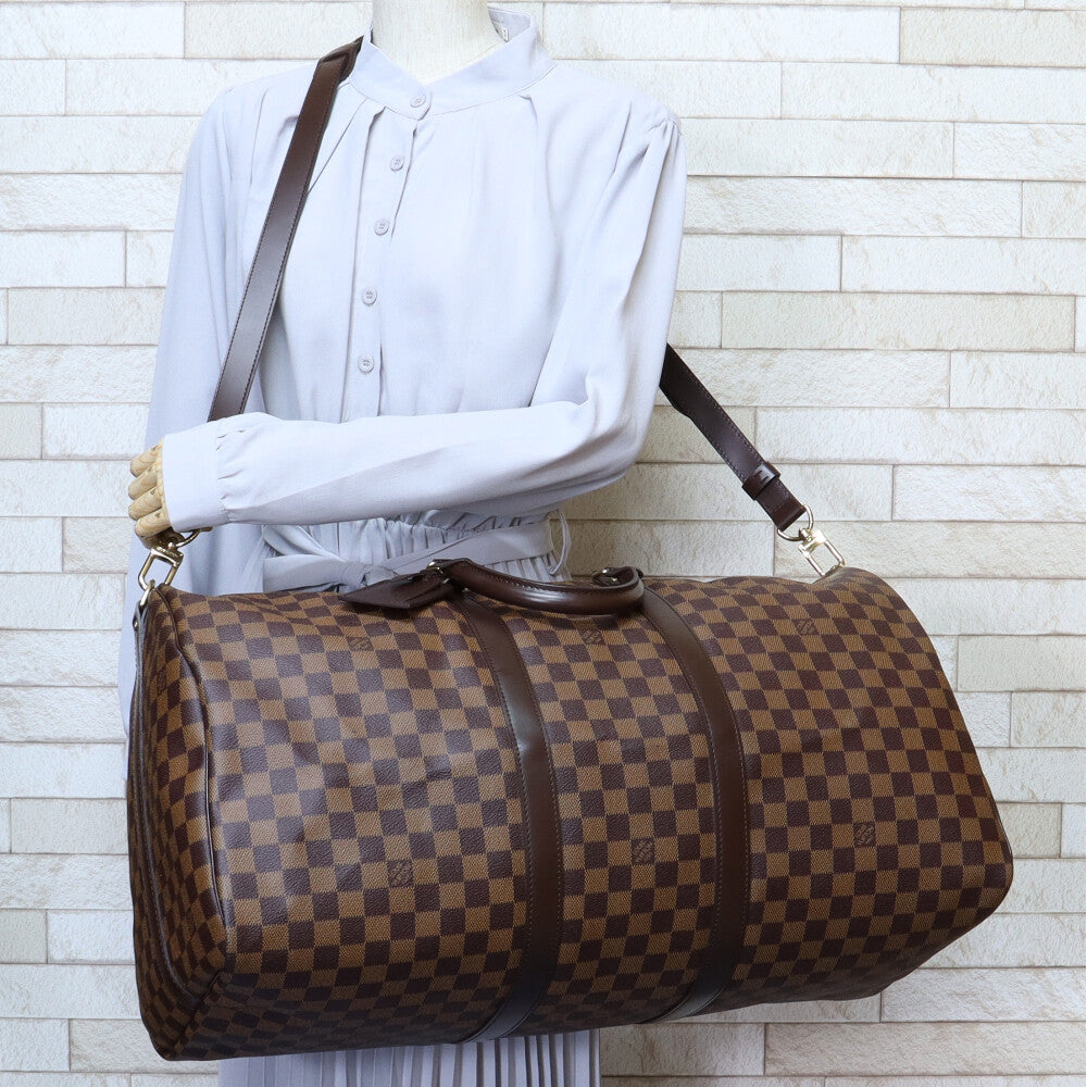 Louis Vuitton Keepall Bandouliere 55 Damier Boston Bag Damier Canvas Brown Unisex Used