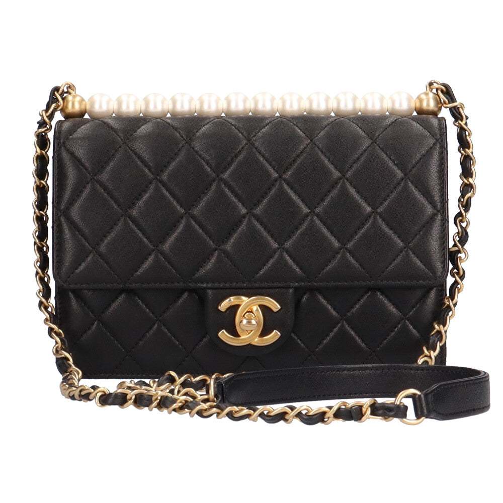 シャネル CHANEL パールチェーンショルダー マトラッセ ショルダーバッグ ラムスキン ブラック レディース 中古 – 【公式】リサイクルキング  オンラインショップ