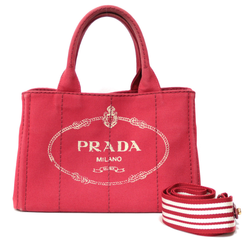 PRADA Canapa Tote PM Shoulder Bag Canvas Red Women's Used – 【公式