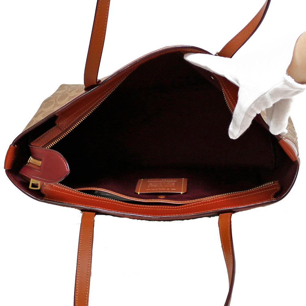 Used] Coach COACH Tote Bag Signature Canvas Leather 69422 Brown