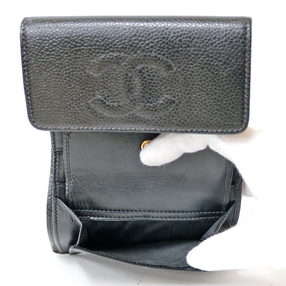 Used] Chanel CHANEL Bi-fold Wallet COCO Mark CC Mark Caviar Skin