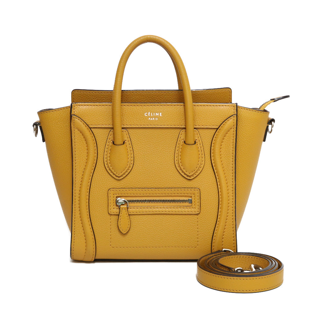 CELINE Luggage Nano Shoulder Bag Leather Yellow Women s Used