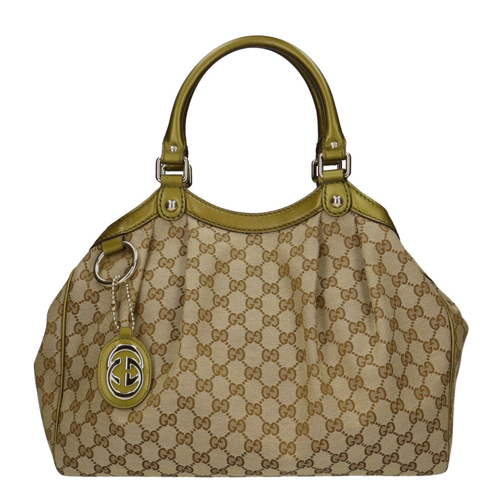 【中古】 グッチ GUCCI ショルダーバッグ オールドグッチ GGショルダー GGキャンバス レザー 211944 ベージュ ゴールド ブラウン  レディース【SH】【BIM】