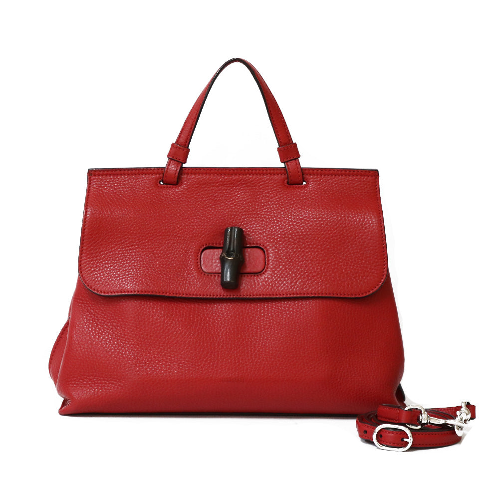 GUCCI Bamboo Shoulder Bag Leather Red Women's Used – 【公式