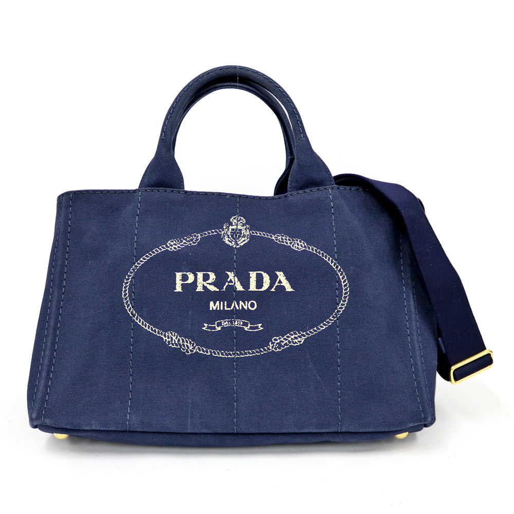 【中古】 プラダ PRADA トートバッグ ショルダーバッグ カナパ ネイビー レディース【BIM】