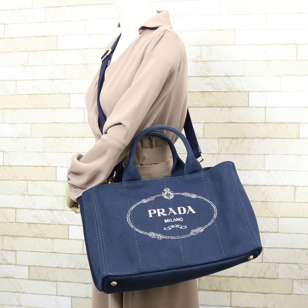 【中古】 プラダ PRADA トートバッグ ショルダーバッグ カナパ ネイビー レディース【BIM】