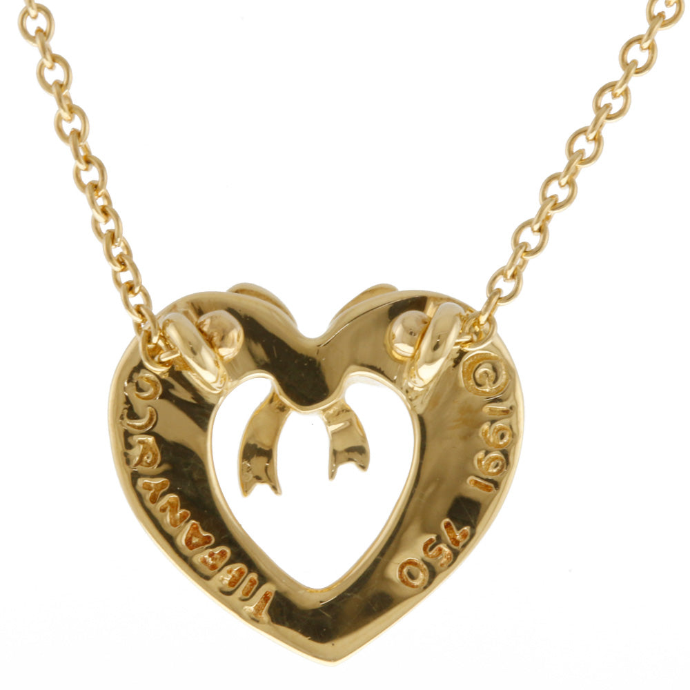 Used] Tiffany & Co. K18 Necklace Heart Ribbon 18K Gold Women's