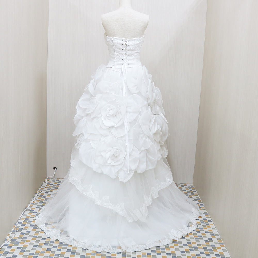 ホワイトレースドレス 花柄スパンコール 9号 中古品｜ファッション