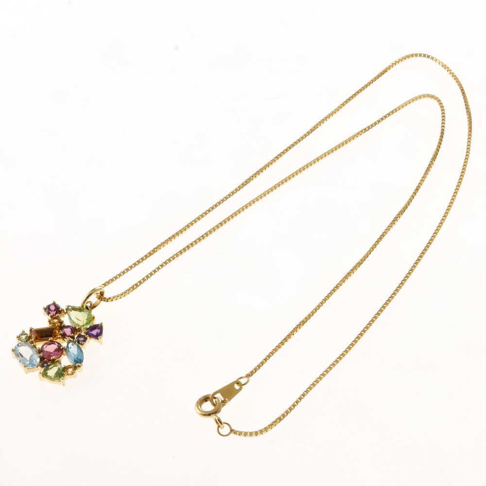 Necklace Italy 18K K18 Yellow Gold Color Stone Ladies Used