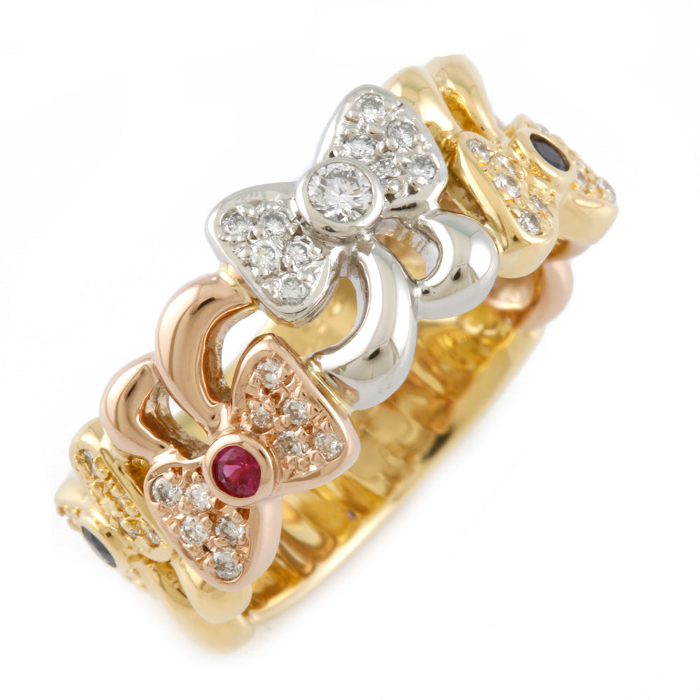 中古】 Pt900 K18YG/PG リング 指輪 ダイヤモンド0.28CT サファイア