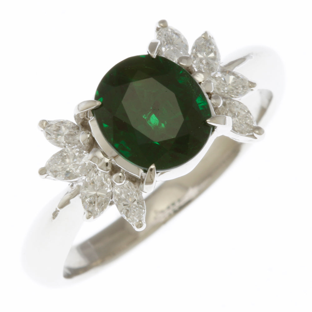 11 号戒指真品证书Pt900 铂金沙弗莱石1.62 克拉钻石0.35 克拉