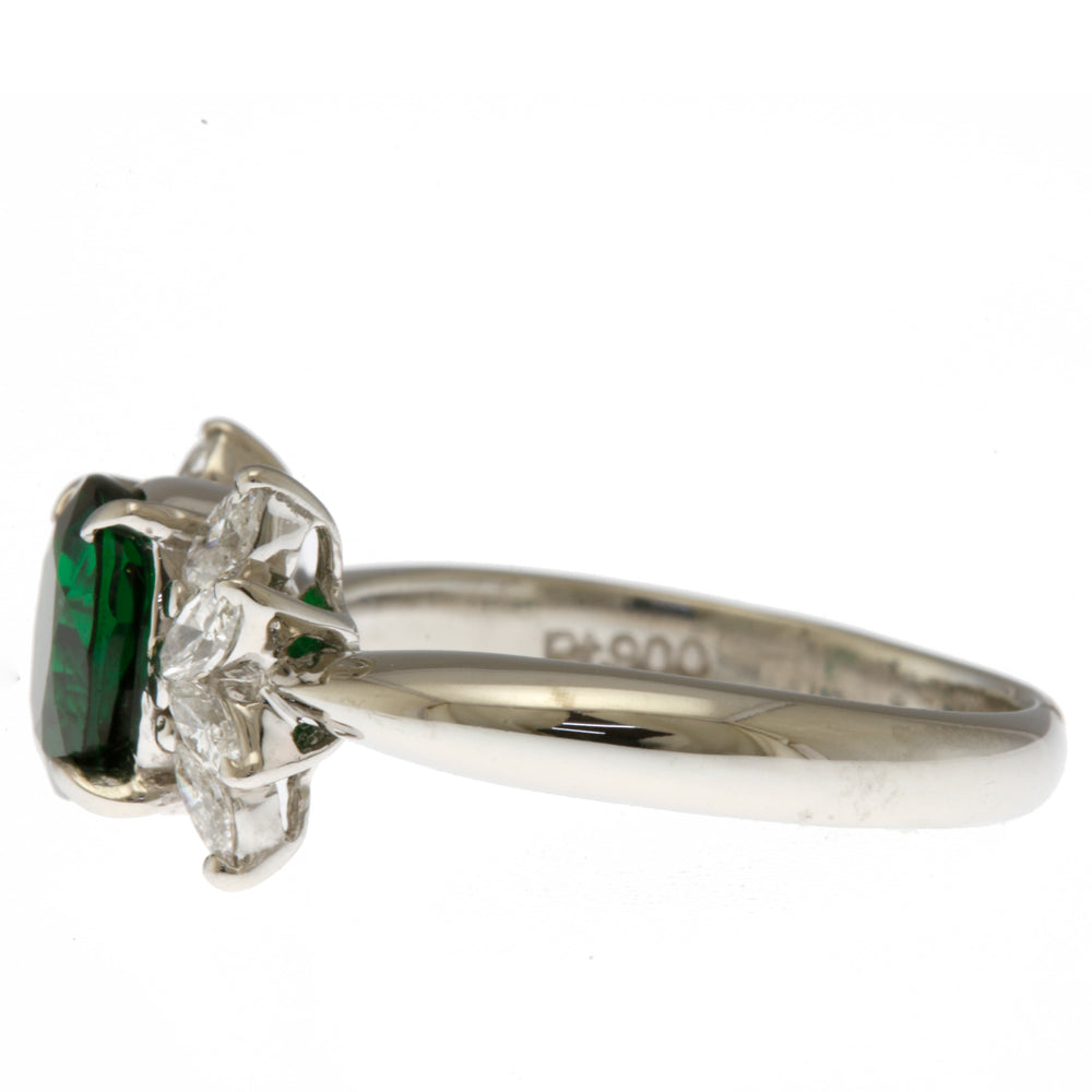 Ring size 11, certificate, Pt900 platinum, tsavorite 1.62ct