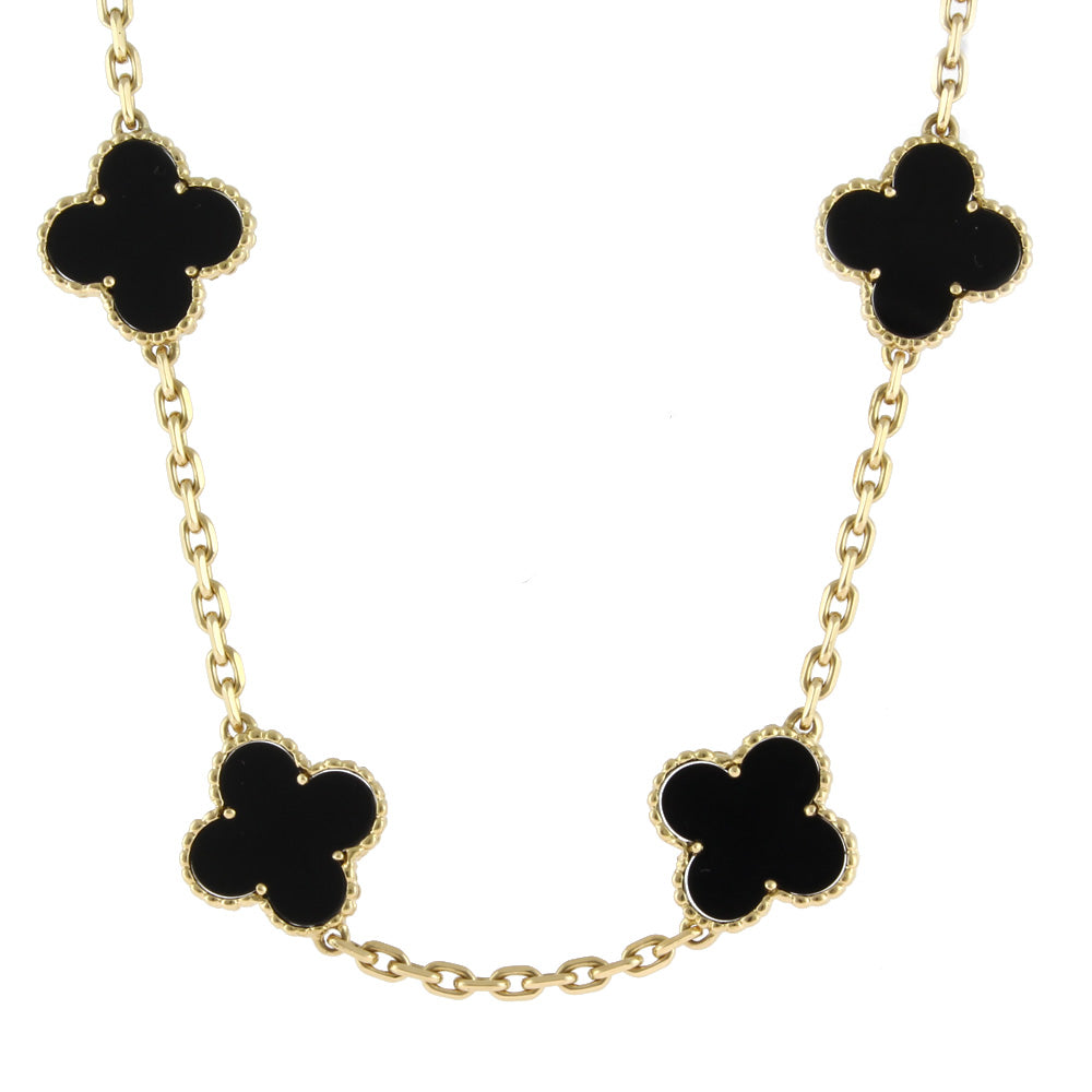 Used] Van Cleef & Arpels K18 Necklace Onyx Flower Vintage