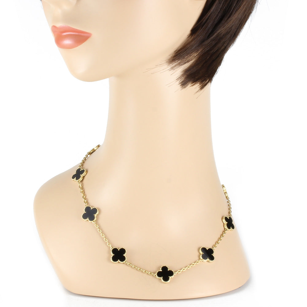 Used] Van Cleef & Arpels K18 Necklace Onyx Flower Vintage