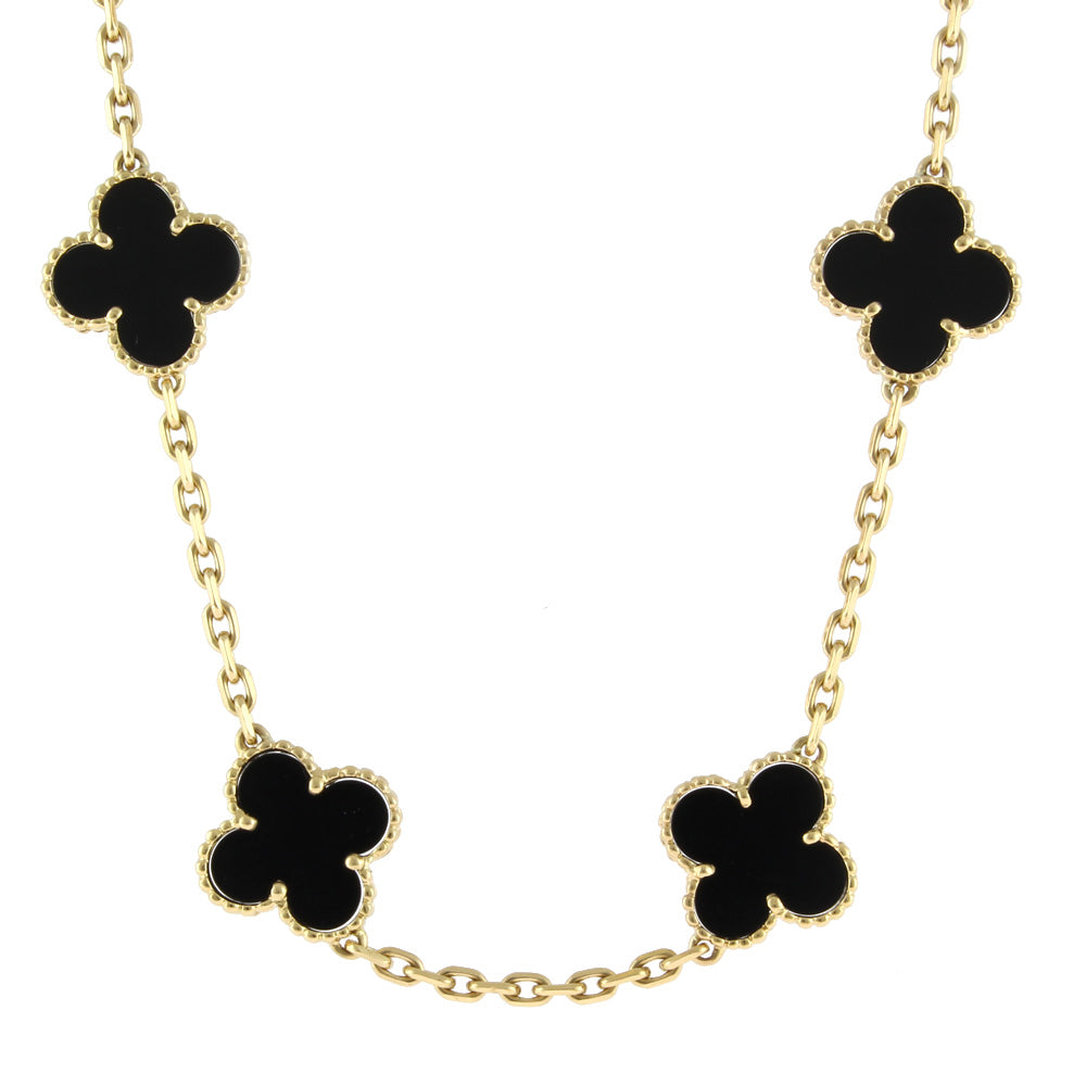 Used] Van Cleef & Arpels K18 Necklace Onyx Flower Vintage