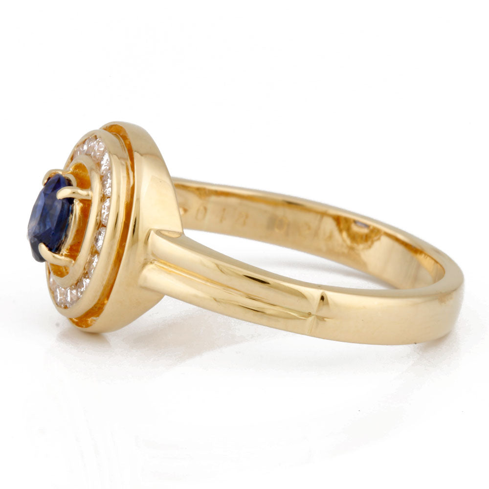 中古】 K18 リング 指輪 サファイア：1石 ダイヤモンド：16石