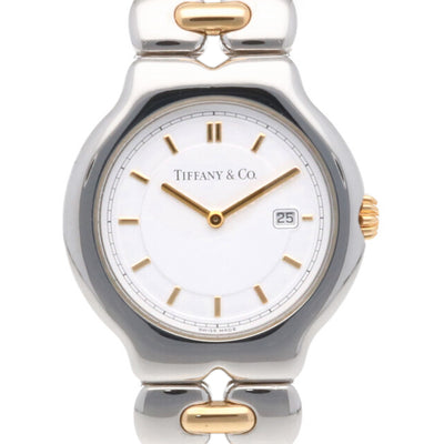【TIFFANY&Co.】ティファニー ティソロ M0112 ステンレススチール×K18イエローゴールド シルバー クオーツ アナログ表示 メンズ 白文字盤 腕時計