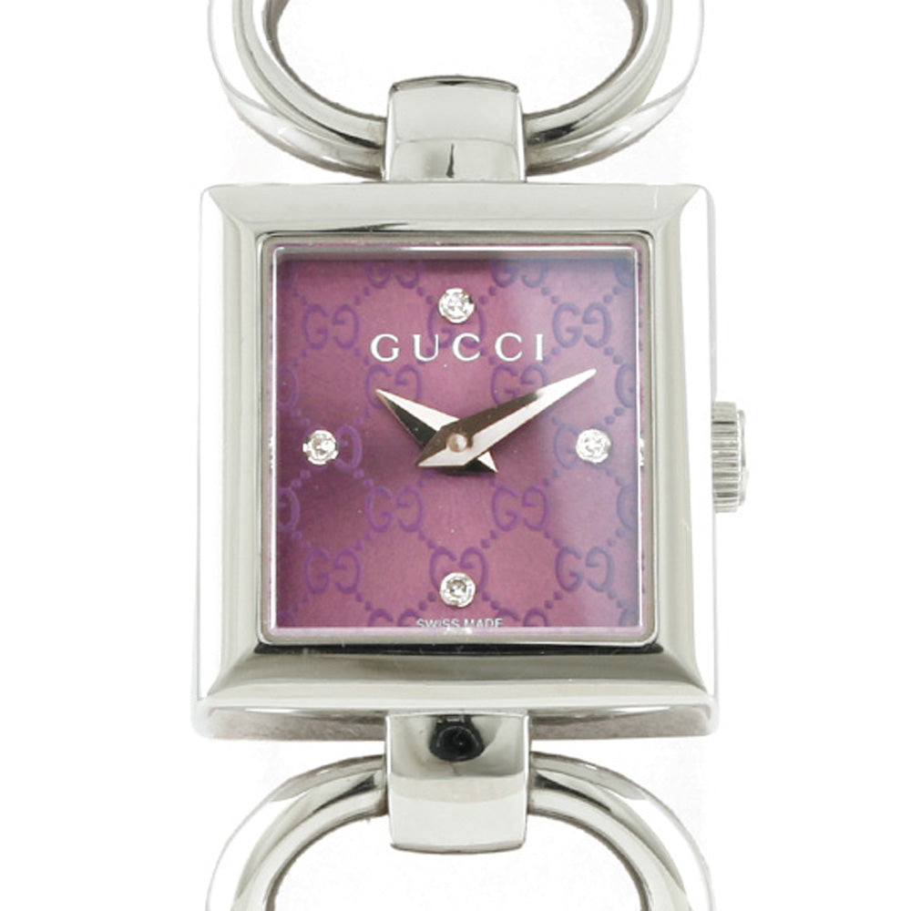 【中古】 グッチ GUCCI SS 腕時計 ダイヤ4P エレガント ブレスレット バングル トルナヴォーニ ステンレススチール 120SST シルバー  パープル レディース【BIM】