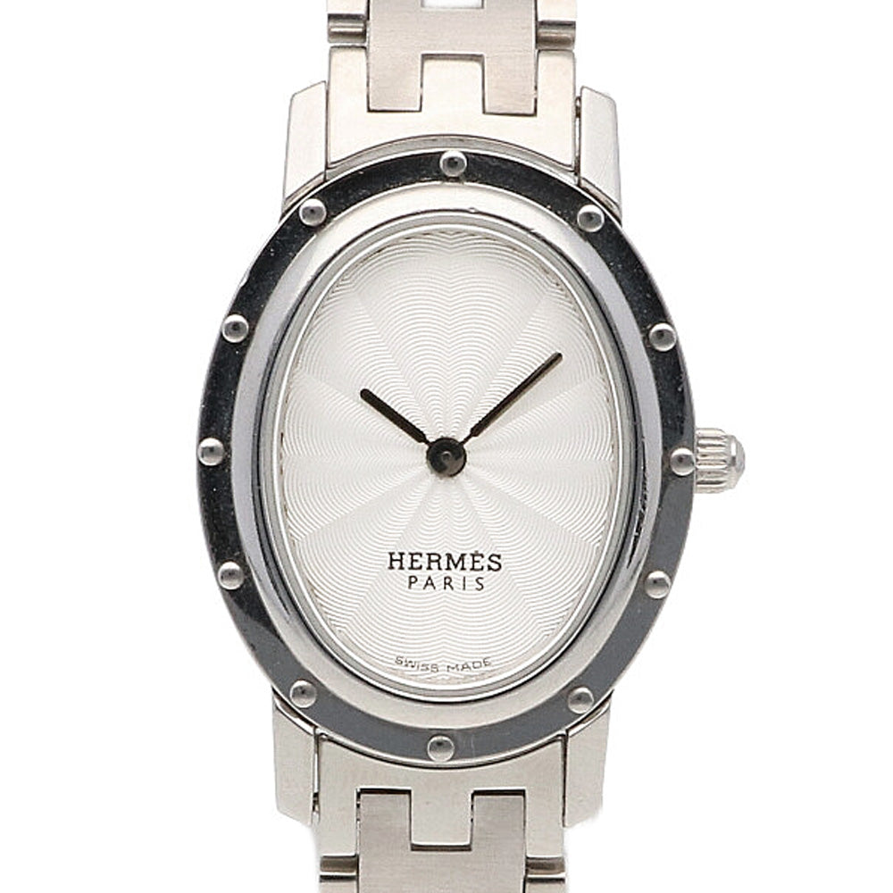 中古】 エルメス HERMES SS 腕時計 クリッパー オーバル ステンレス