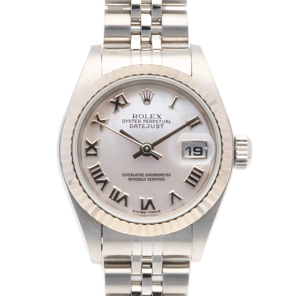 【中古】 ロレックス ROLEX SS K18WG 腕時計 A番 1998～1999年式 ローマ数字 シェル オイスターパーペチュアル デイトジャスト  ステンレススチール K18ホワイトゴールド 79174NR シルバー レディース【SH】【BIM】