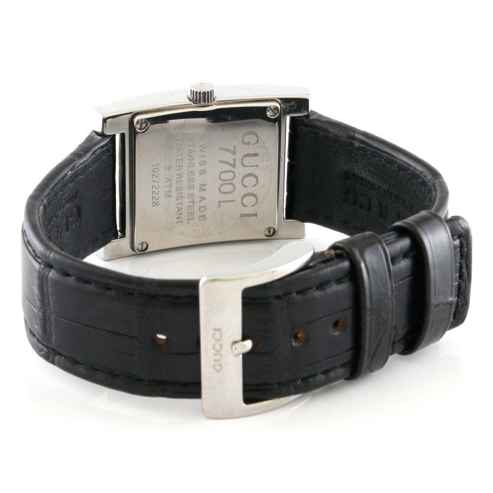 稼働 GUCCI グッチ 7700L ブラック シルバー レディース 腕時計 中古】 グッチ GUCCI SS 腕時計 ステンレススチール レザー 7700L
