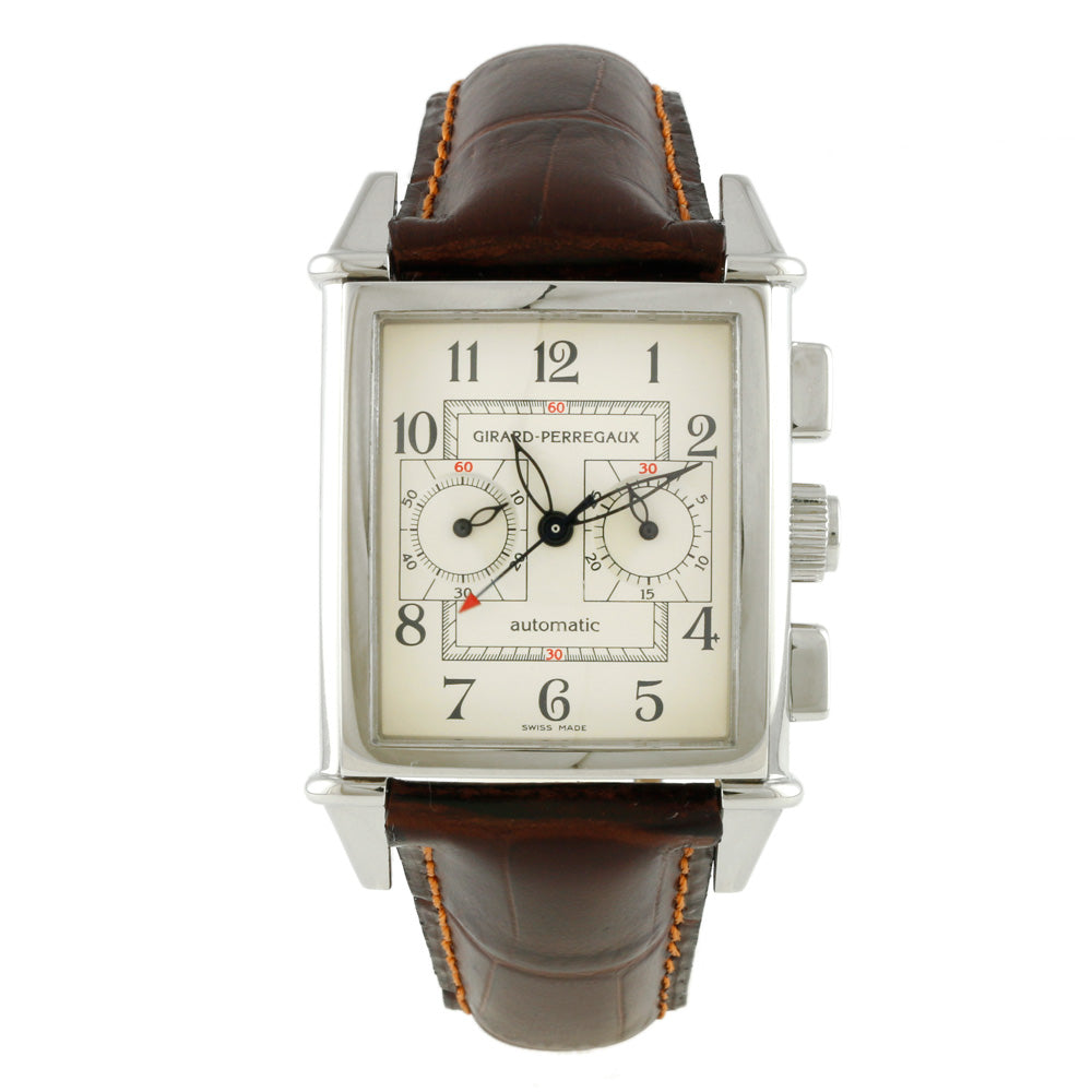 【中古】 ジラール・ペルゴ GIRARD-PERREGAUX SS 腕時計 限定品 ヴィンテージ1945 ステンレススチール レザー 2599  シルバー アイボリー ブラウン メンズ【SH】【BIM】